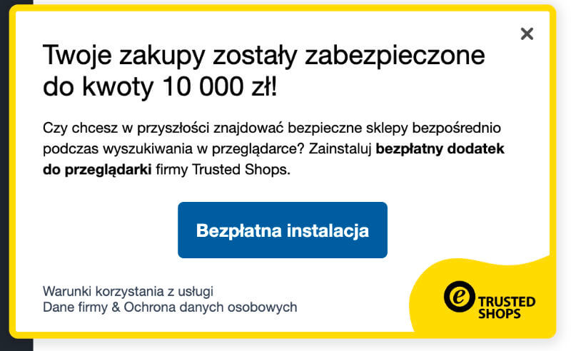 Potwierdzenie Twoje zakupy zostały zabezpieczone do 10 000 zł