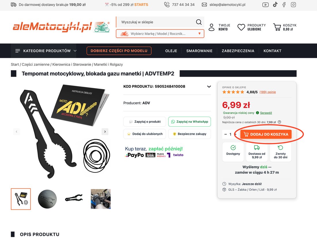 Product page with the orange Add to cart button highlighted