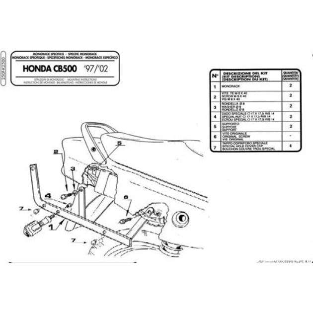 Stelaż kufra centralnego Honda cb 500 (97-05), cb 500s (00-05) ( bez płyty ) KAPPA