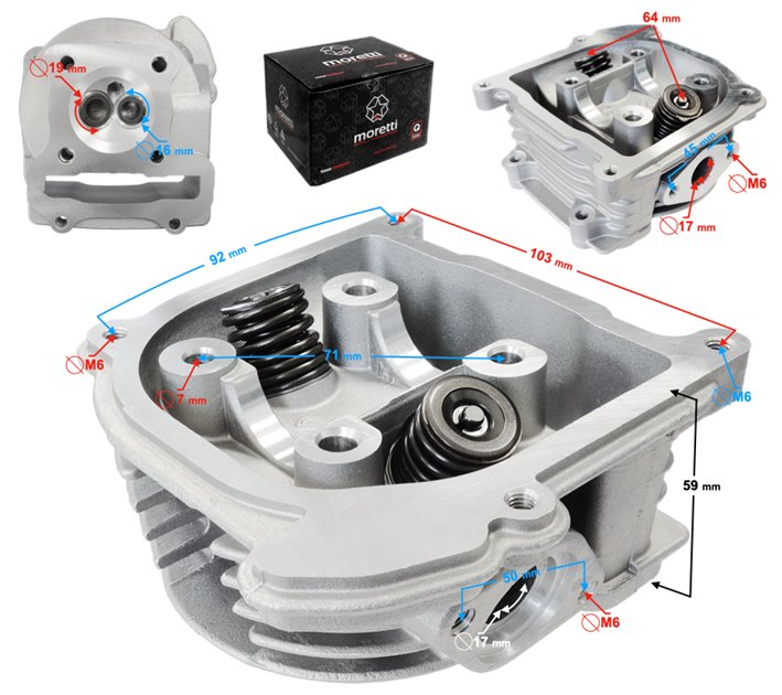 Głowica Moretti skuter 4T 80cc 139QMB krótkie zawory bez recyrkulacji Skuter 4T