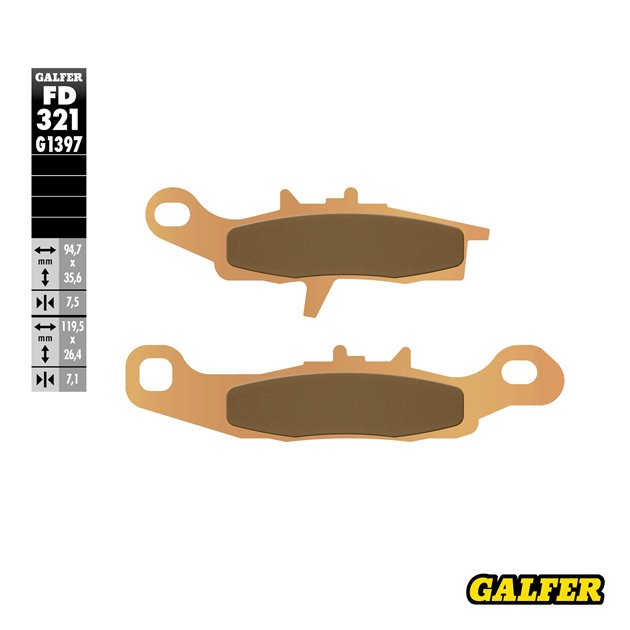 GALFER KLOCKI HAMULCOWE KH349 SPIEK METALICZNY (ZŁOTE) ATV (KAWASAKI KFX 450/700, KVF 650, SUZUKI LTA 450, LTV 700)