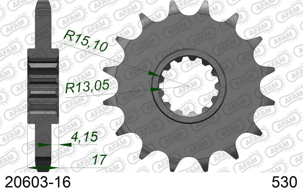 Zębatka przednia 16 Z GUMĄ Honda CBR 1000RR, CBF 1000, CBR 900/929/954 ŁAŃC. 530 AFAM | 20603NR-16