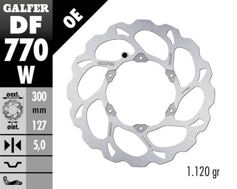 GALFER TARCZA HAMULCOWA PRZÓD KTM 690R ENDURO 2008-2023; 950R SUPER ENDURO 2006-; 990 ADVENTURE 2006-; 990R SUPER ENDURO 2006-; HUSQVARNA 701 ENDURO 2016- (WAVE FLOATING) (300X127X5MM) | DF770W