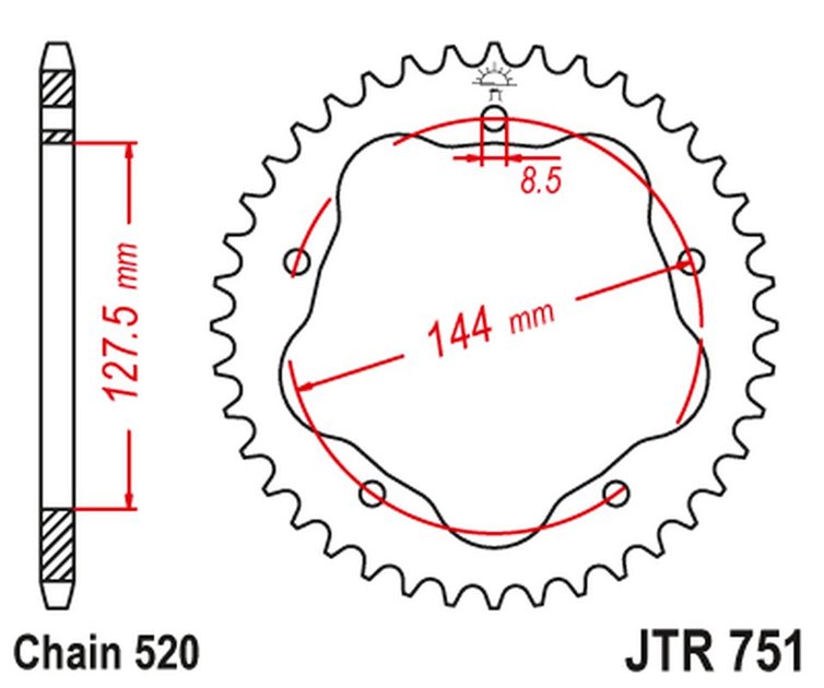 ZĘBATKA TYLNA 4320M 44 ALUMINIOWA (ERGAL) DUCATI MONSTER 800 S2R '05-'07, HYPERMOTARD 950 '19-'23, BIPOSTO 748/S '95-'03 (ŁAŃC. 520) (STREETFIGHTER/EVO 848 '08-'15 KONWERSJA NA ŁAŃC. 520) (POTRZEBNY A