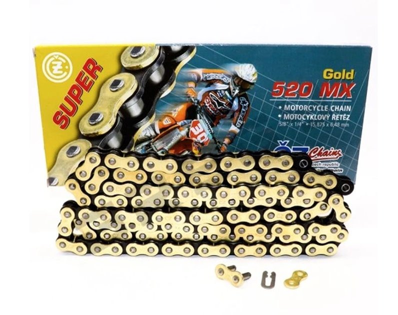 CZ ŁAŃCUCH NAPĘDOWY 520 MX (108 OGNIW) ZŁOTY (MOTOCROSS) DO 450 CCM (35,8 KN) + ZAPINKA | CZ520MX108GL