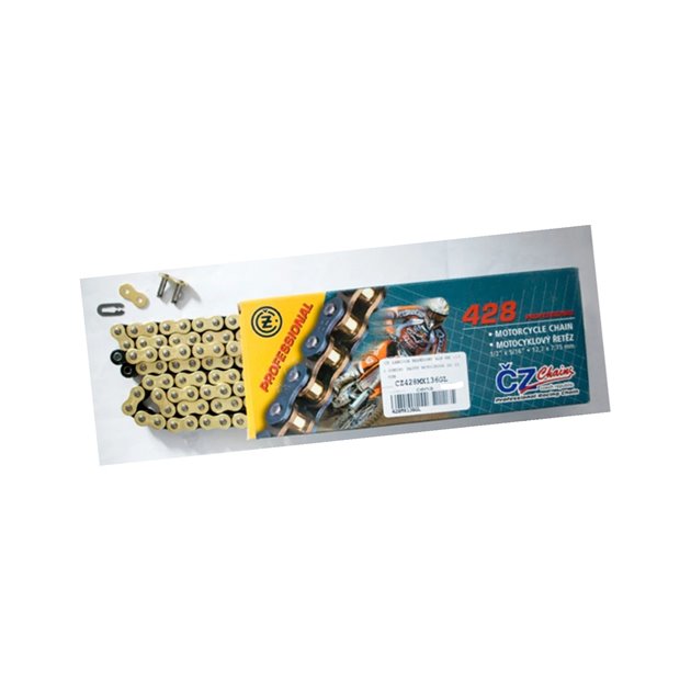 Łańcuch napędowy 428 MX (136 ogniw) złoty (MOTOCROSS DO 110 CCM) (23,0 KN) + zapinka CZ | CZ428MX136GL