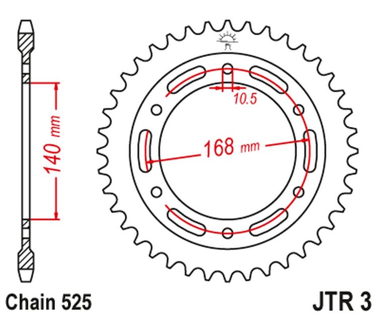 ZĘBATKA TYLNA 4613 47 BMW F 800 R '09-'13 (OTWÓR NA ŚRUBĘ 10,5MM) (461347JTZBK) (ŁAŃC. 525) KOLOR CZARNY