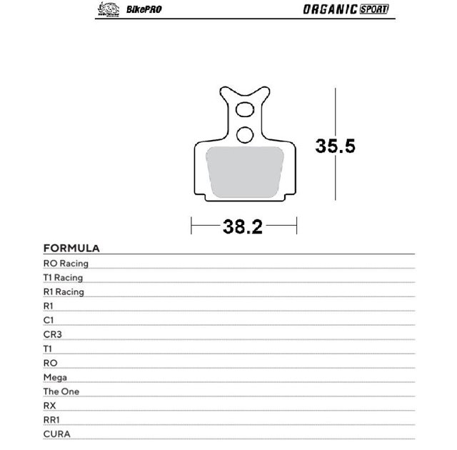 BIKE PRO KLOCKI HAMULCOWE ROWEROWE ORGANICZNE SPORT PASUJE DO FORMULA CURA, RO RACING, T1 RACING, R1 RACING, R1, C1, CR3, T1, RO, MEGA, THE ONE, RX, RR1 MOTO-MASTER
