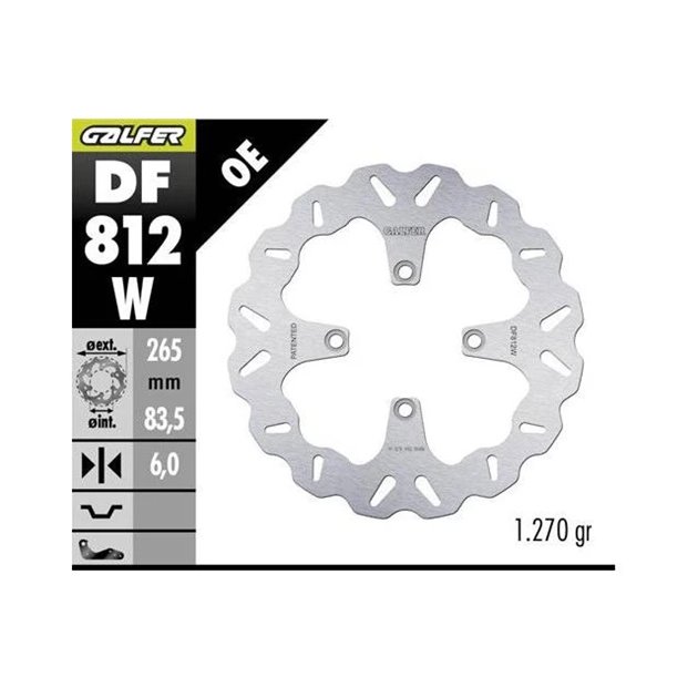 GALFER TARCZA HAMULCOWA TYŁ DUCATI DIAVEL 1200/1260 2011-; MULTISTRADA 1200/1260 2015-; X DIAVEL 1200/1260 2019 (WAVE DISC) (265X83,5X6MM) | DF812W