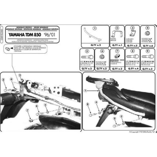 Stelaż kufra centralnego YAMAHA TDM 850 (96-01) ( BEZ PŁYTY ) KAPPA
