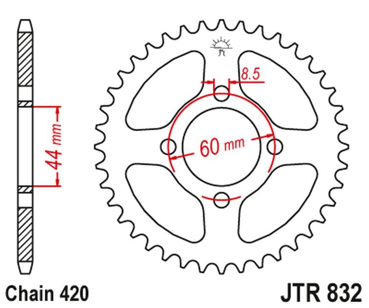 Zębatka tylna Yamaha MX 80, TY 80, DT 80 (41, ŁAŃC. 420) JT | JTR832.41