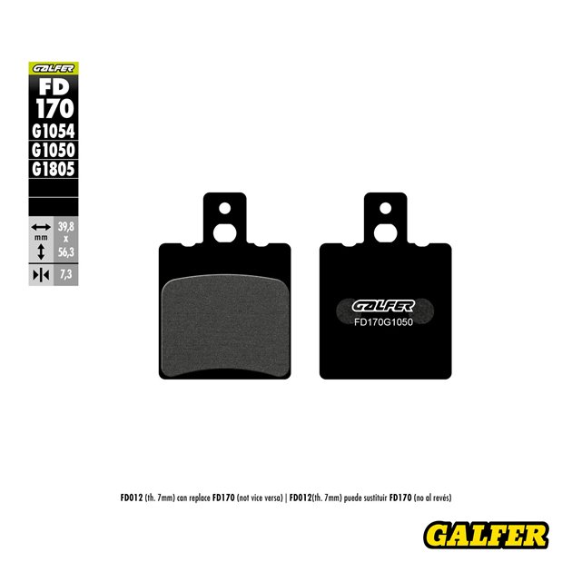 GALFER KLOCKI HAMULCOWE KH047 PÓŁMETALICZNE (GRUBOŚĆ 7,3MM) SCOOTER