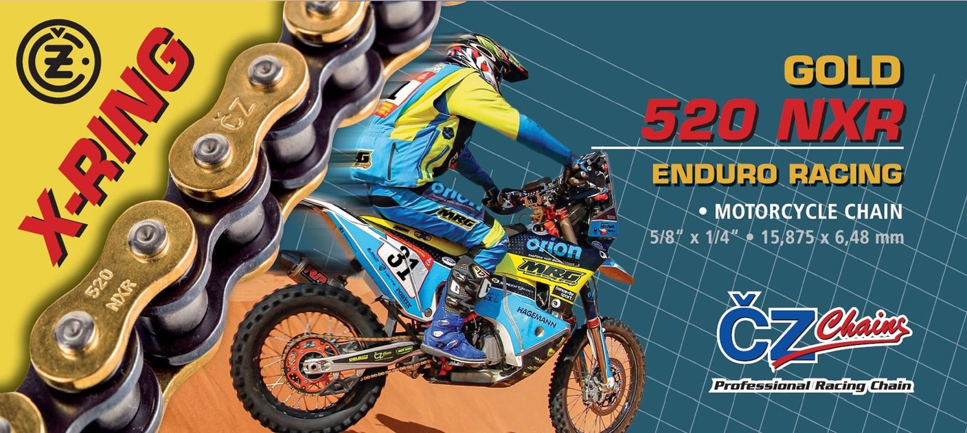 Łańcuch napędowy 520 NXR (120 ogniw) ACTIVE RING (X-RING) złoty ENDURO RACING do 600 CCM (15,875 X 6,48MM) (35,1 KN) + zapinka CZ | CZ520NXR120GL