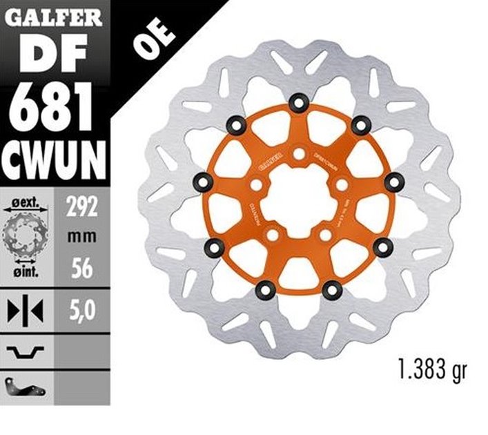 Tarcza hamulcowa przód/tył Harley-Davidson (292x56x5mm) WAVE Pływająca Kolor pomarańczowy GALFER | DF681CWUN