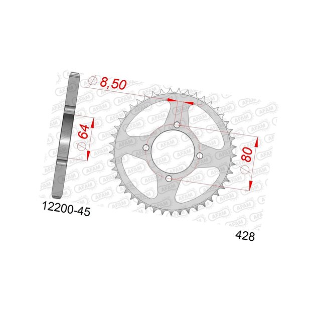 Zębatka tylna 45 Yamaha YBR 125, Junak 125 ŁAŃC. 428 AFAM | 12200-45