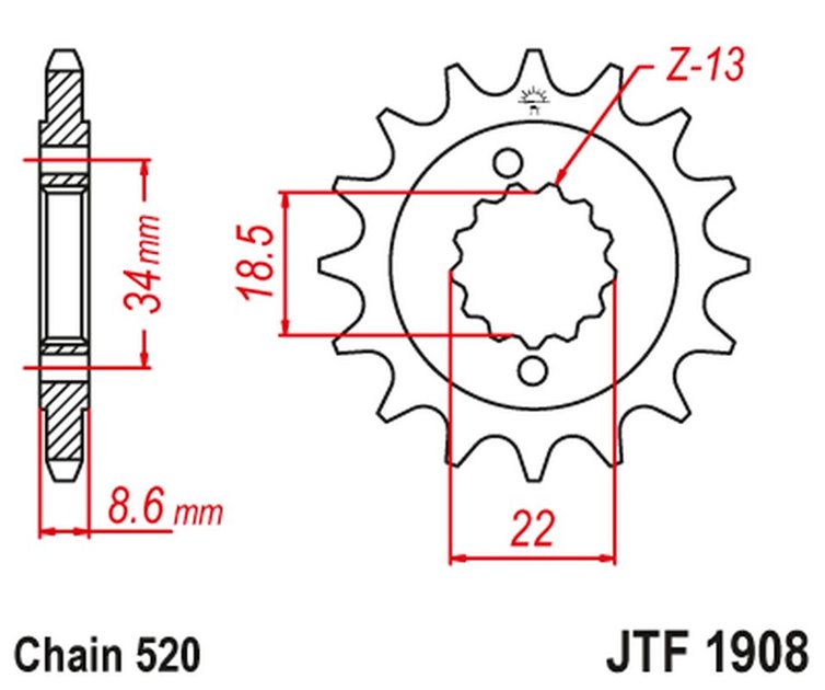 ZĘBATKA PRZEDNIA 2276 15 KTM 390 DUKE '13-'18, 390 RC '14-'18 (227615JTRB) (ŁAŃC. 520) Z GUMĄ