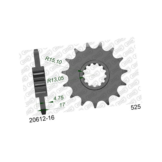 Zębatka przednia 16 Z GUMĄ Honda CBR 600F, CBR 600RR, XL 1000V, CRF 1000L, CBR 1000RR ŁAŃC. 525 AFAM | 20612NR-16