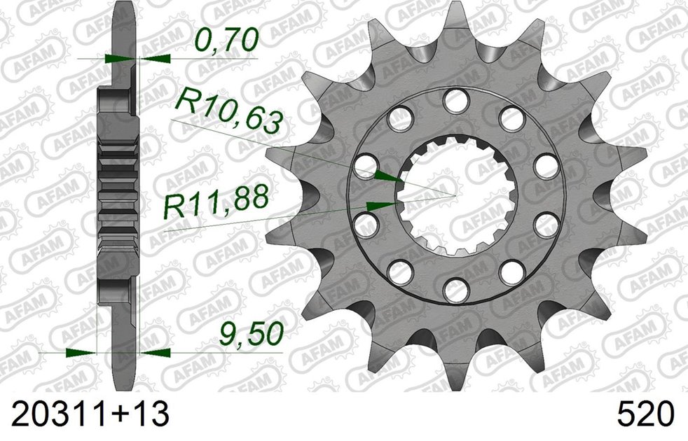 Zębatka przednia 342 13 Samooczyszczająca Honda CR 250, CRF 450, CRF 250R, TRX 450/700 Łańcuch 520 AFAM | 20311+13