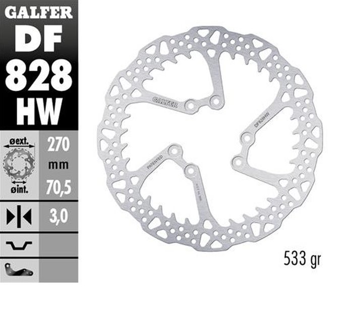 Tarcza hamulcowa przód TM EN/MX/SMR/SMX 125/144/250/300/400 / 450/530 (270X70,5X3MM) SHARK ENDURO MX Galfer | DF828HW