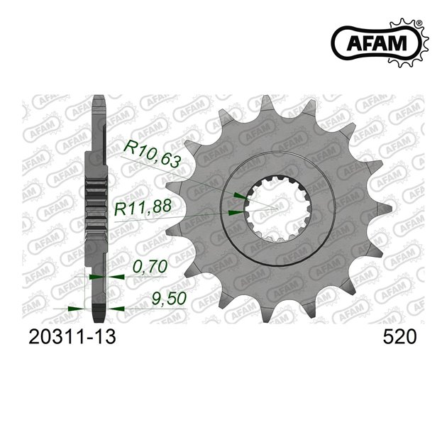Zębatka przednia 342 13 Honda CR 250, CRF 450, CRF 250R, TRX 450/700 Łańcuch 520 AFAM | 20311-13