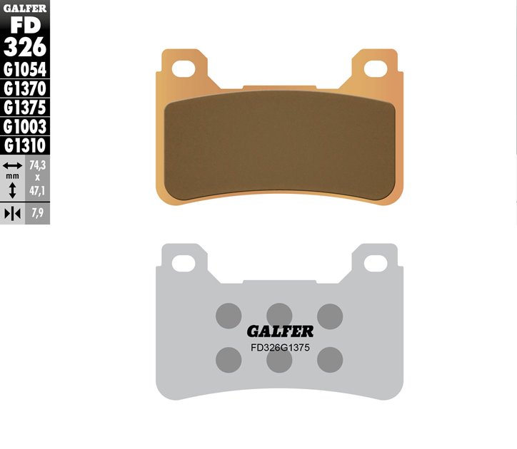 Klocki hamulcowe KH390 Spiek metaliczny Złote SPORT Przód Honda CBR 600RR, CBR 1000RR, VFR 800F, VFR 800X, CB 1000/1100 Galfer | FD326G1375
