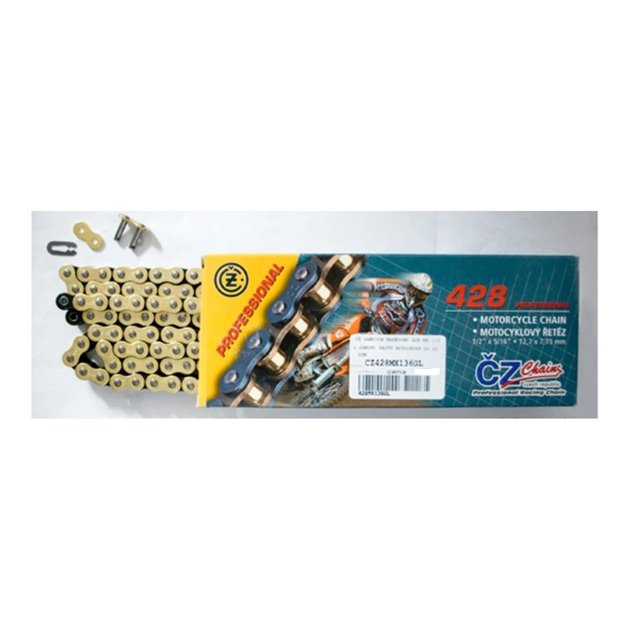 CZ ŁAŃCUCH NAPĘDOWY 428 MX (142 OGNIW) ZŁOTY (MOTOCROSS DO 110 CCM) (23,0 KN) + ZAPINKA | CZ428MX142GL