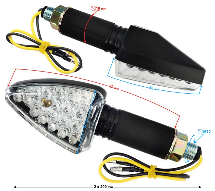 Kierunkowskazy uniwersalne, ledowe (13+2 diod) czarne, (E-mark)