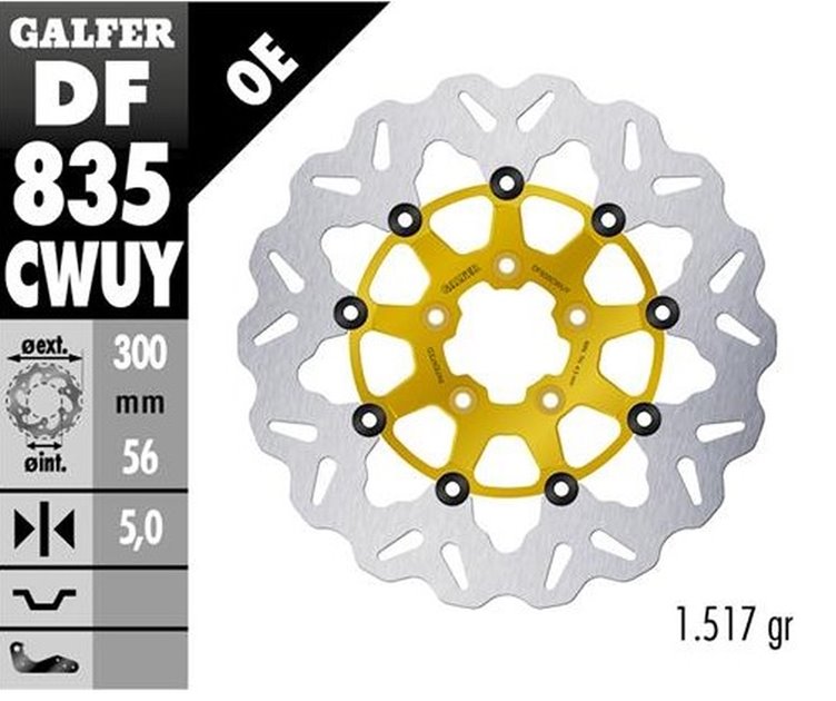 Tarcza hamulcowa przód Harley-Davidson (300X56X5) pływająca złota Galfer | DF835CWUY