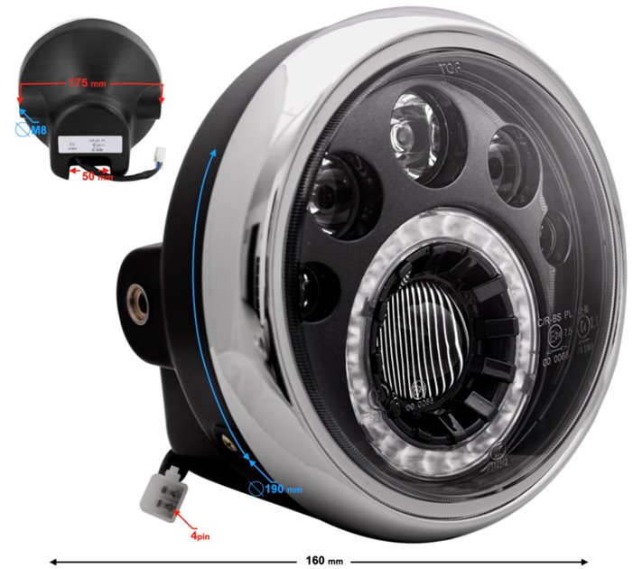 Reflektor LED Homologacja E4 E24 do motocykla / motoroweru | 5905220854820