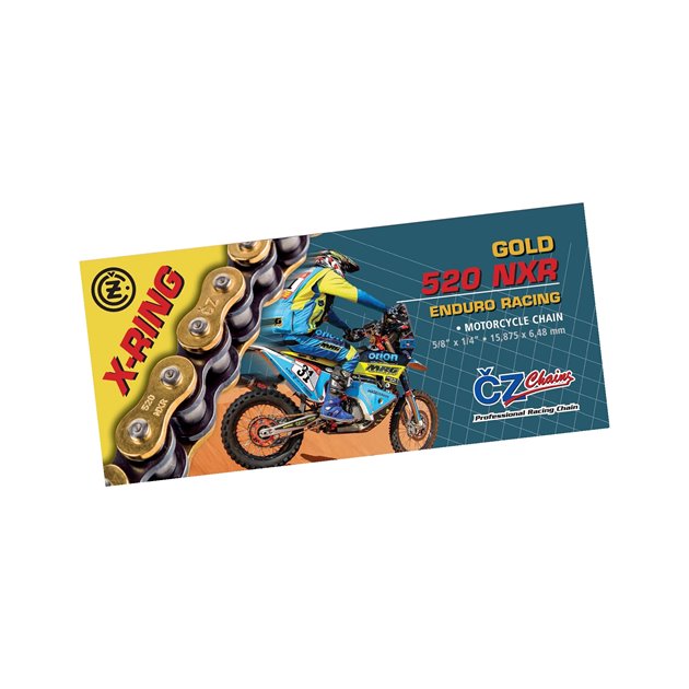 Łańcuch napędowy 520 NXR (110 ogniw) ACTIVE RING (X-RING) złoty ENDURO RACING do 600 CCM (15,875 X 6,48MM) (35,1 KN) + zapinka CZ | CZ520NXR110GL