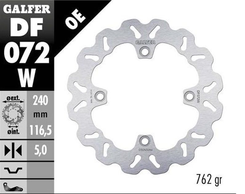 GALFER TARCZA HAMULCOWA TYŁ HONDA CBF 500N 2004-; CB 600 HORNET 2007-; CBF 600S/N 2004-; CB 750 HORNET 2022- (WAVE FIXED) (240X116,5X5MM) | DF072W