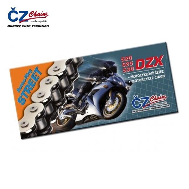 CZ ŁAŃCUCH NAPĘDOWY 525 DZX (120 OGNIW) ACTIVE RING (X-RING) CHROM DO 1000 CCM (40,0 KN) + ZAKUWKA DRĄŻONA