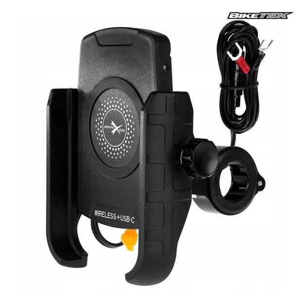 Uchwyt motocyklowy na telefon R9W-PD z ładowaniem indukcyjnym USB-C QC PD, metal Biketec | BT225