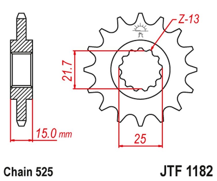 ZĘBATKA PRZEDNIA 2082 13 TRIUMPH TT/DAYTONA/SPEED FOUR 600 '00-05' DAYTONA 650 '05, (208213JT) (ŁAŃC. 525)