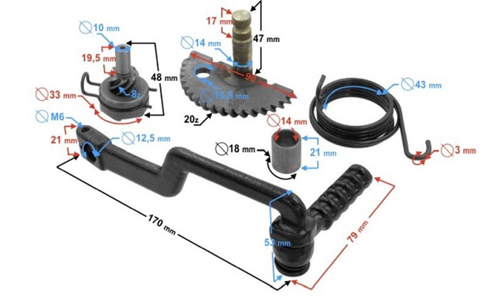 Zestaw Półksiężyc, kopka, kopniak, bendix, rozrusznik nożny skuter GY6 | 5905220821013