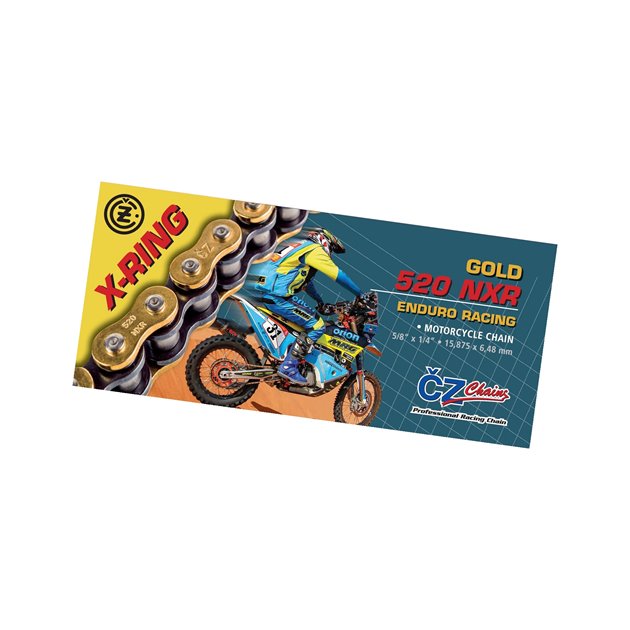 Łańcuch napędowy 520 NXR (122 ogniwa) ACTIVE RING (X-RING) złoty ENDURO RACING do 600 CCM (15,875 X 6,48MM) (35,1 KN) + zapinka CZ | CZ520NXR122GL