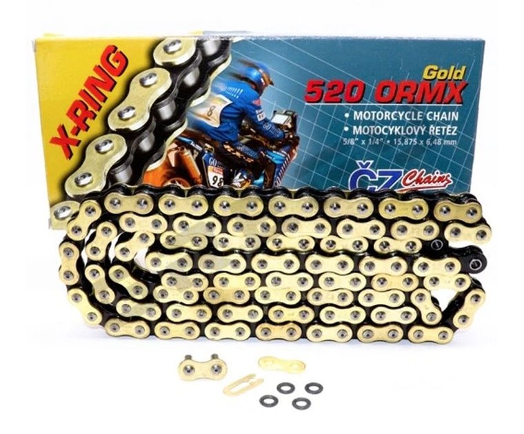 CZ ŁAŃCUCH NAPĘDOWY 520 ORMX (122 OGNIW) ACTIVE RING (X-RING) ZŁOTY DO 600 CCM (ENDURO) (34,5 KN) + ZAPINKA | CZ520ORMX122GL