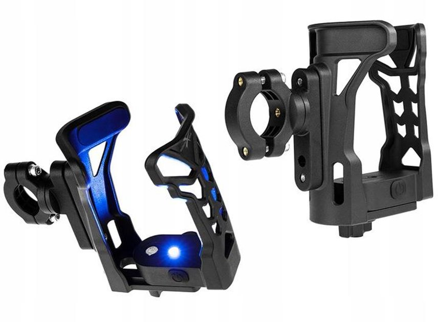 BIKETEC UCHWYT NA BIDON / BUTELKĘ / TERMOS DO MOTOCYKLA, SKUTERA I ROWERU Z DIODĄ LED - UBH2 (NIE ZAWIERA BATERII)