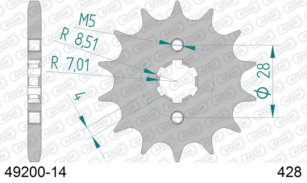 Zębatka przednia 14 Honda TRX 90, CRF 125, Derbi Senda/Mulhacen/Terra ŁAŃC. 428 AFAM | 49200-14