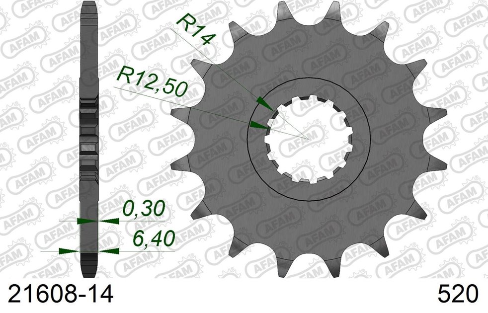 Zębatka przednia 14 Yamaha YFZ 450, YFM 700 Raptor ŁAŃC. 520 AFAM | 21608-14