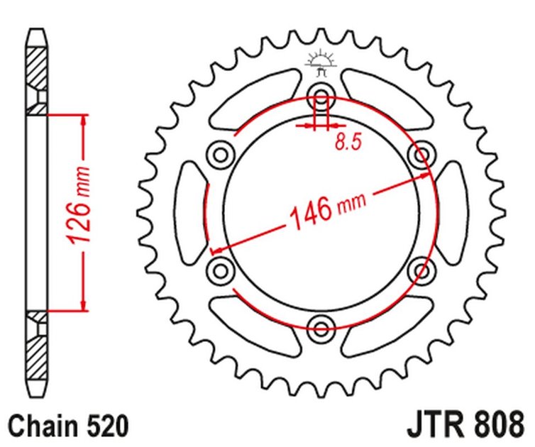 ZĘBATKA TYLNA 808 41 SUZUKI DR-Z 400SM '05-20 (80841JT) (ŁAŃC. 520) KOLOR CZARNY