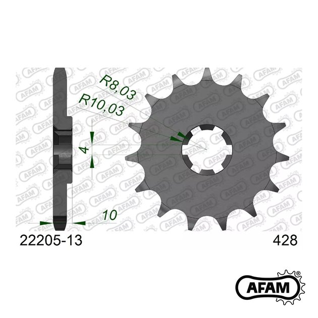 Zębatka przednia 13 Suzuki GZ 125, GN 125, VL 125 Intruder ŁAŃC. 428 AFAM | 22205-13