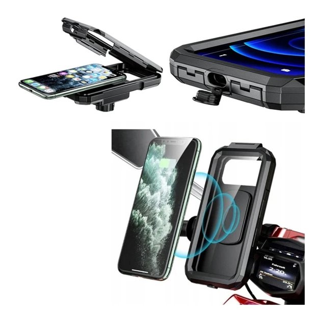 Uchwyt motocyklowy na telefon XL z ładowaniem bezprzewodowym i USB C eXtreme Style | WOD000036