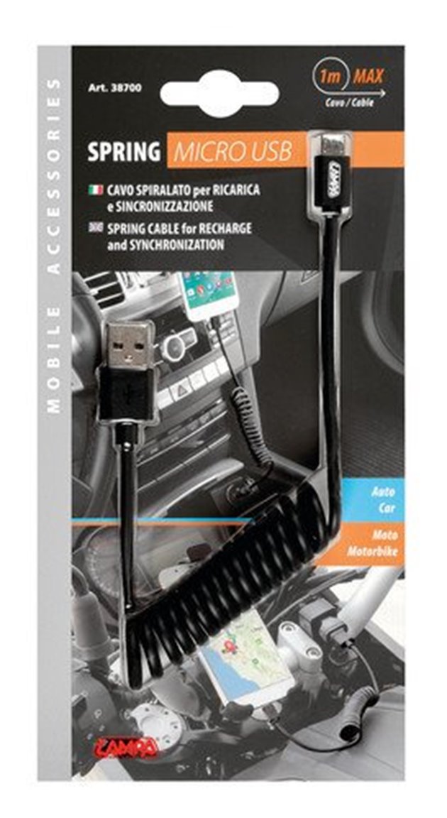 Kabel USB Micro USB sprężynowy 100cm czarny Lampa | 38700