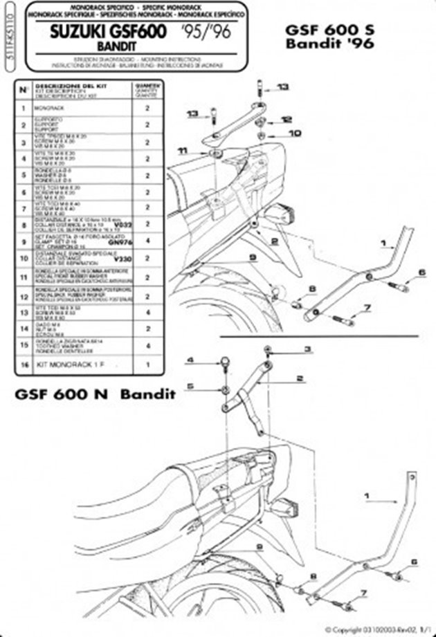 Stelaż kufra centralnego SUZUKI GSF 600 BANDIT / S (96-99), GSF 1200 BANDIT (96-99) ( BEZ PŁYTY ) KAPPA