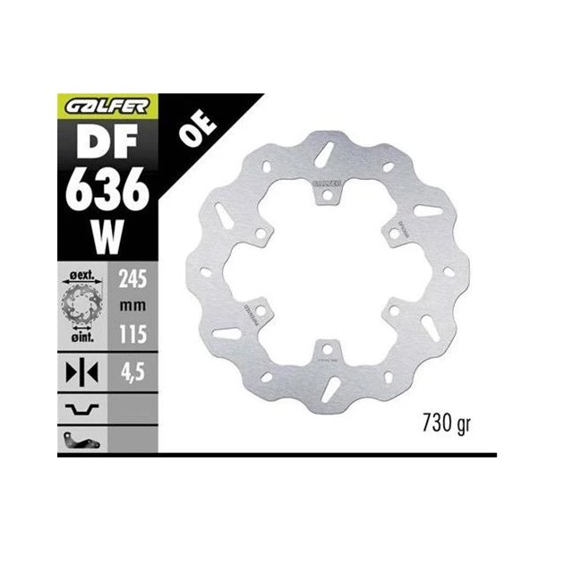 GALFER TARCZA HAMULCOWA TYŁ DUCATI 350/400/600/620/750 / 800/851/888/ 900/907/959 1989-; MONSTER 600/620/695/696/750 / 800/821/937 1994-; SCRAMBLER 800/1000 2015-(WAVE DISC) (245X115X4,5MM) | DF636W