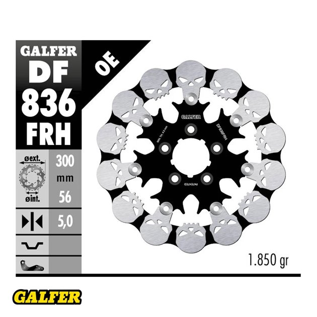 GALFER TARCZA HAMULCOWA TYŁ HARLEY-DAVIDSON (300X56X5) PŁYWAJĄCA SKULL (WZÓR CZASZKI)