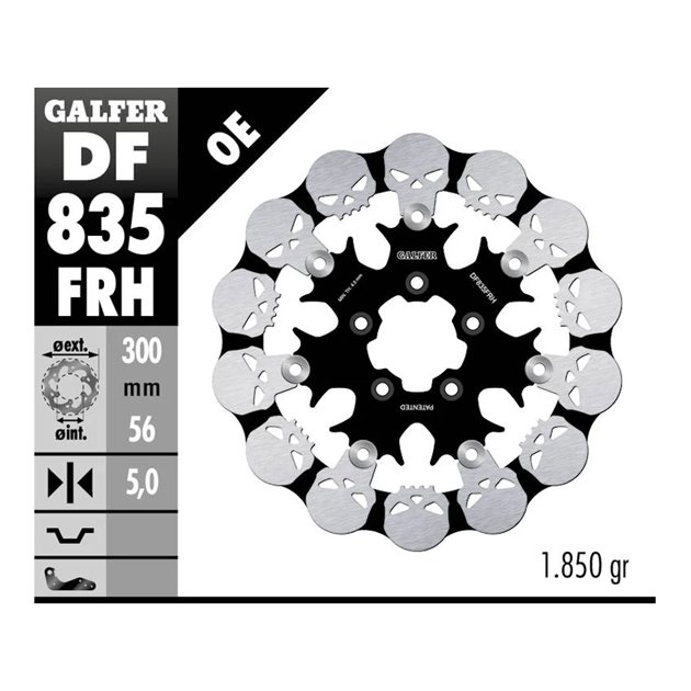 Tarcza hamulcowa przód Harley-Davidson (300x56x5) pływająca Skull Galfer | DF835FRH