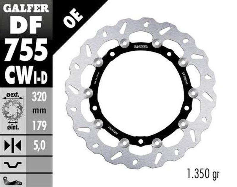 GALFER TARCZA HAMULCOWA PRZÓD BMW S 1000R/RR/XR 2009-2022 (LEWA) (WAVE FLOATING) (320X179X5MM) | DF755CWI