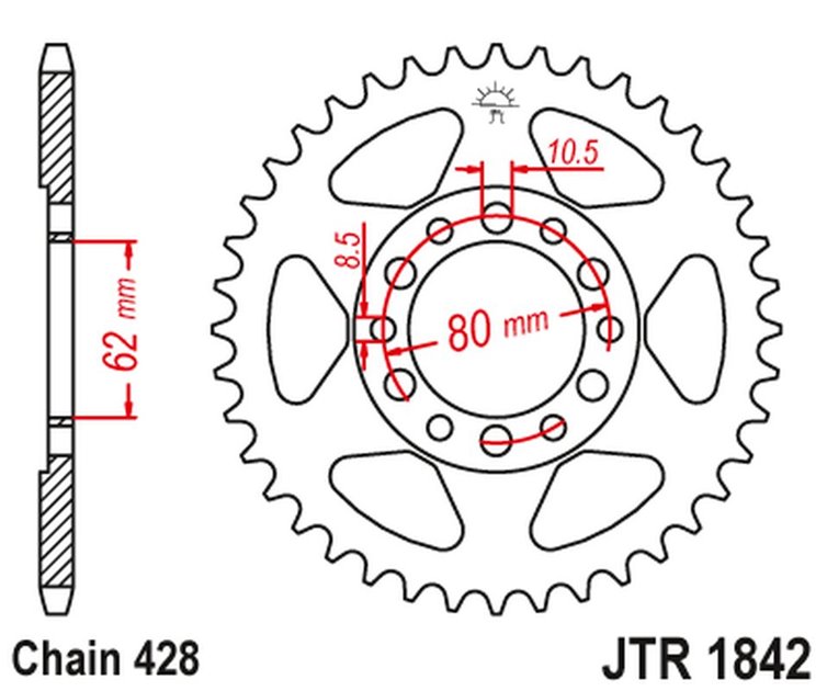 ZĘBATKA TYLNA 842 55 YAMAHA YZ 80 '81-83', DT 125/175 '74-77',TW 125 '99-02', TW 200 '89-', XT 350 '85-00' (84255JT) (ŁAŃC428)